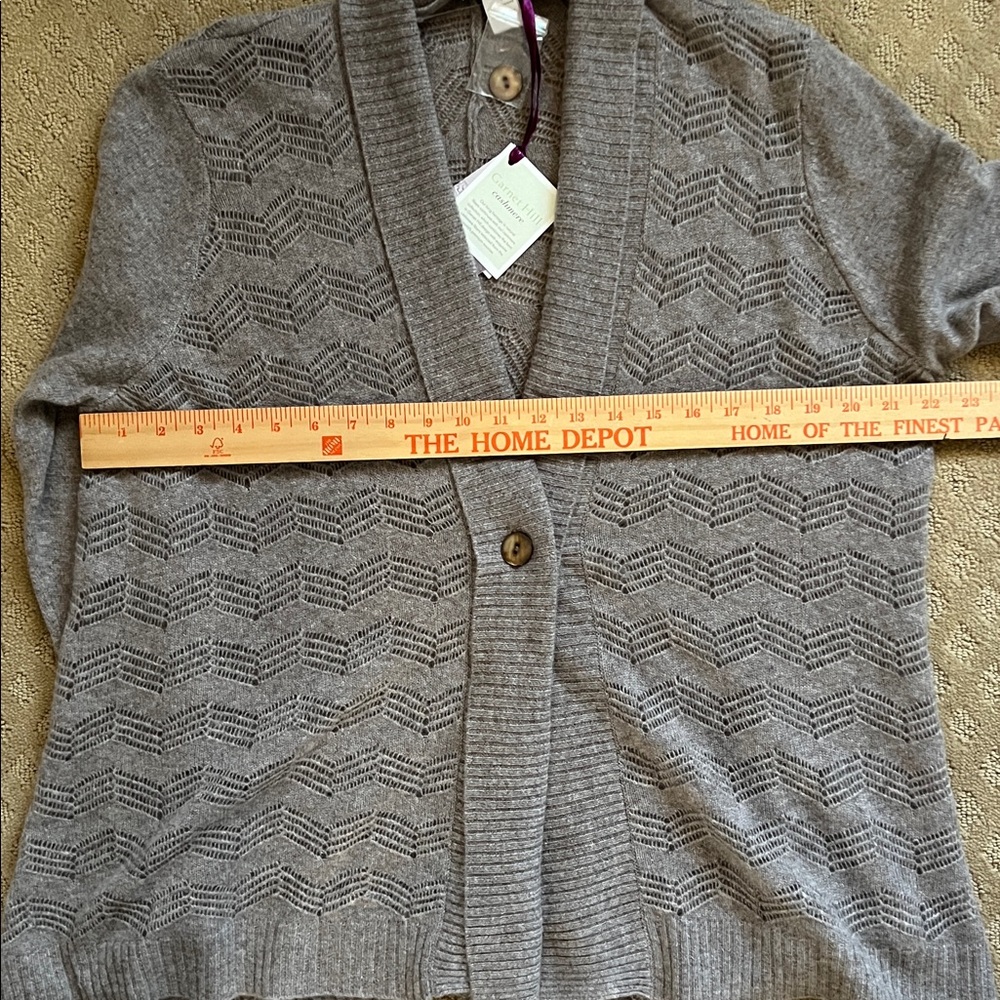NEW Garnet Hill Gray Pointelle Cashmere Open Front Cardigan Sweater XL - Picture 6 of 10